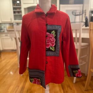 Cungu red floral embroidered oriental blazer jacket